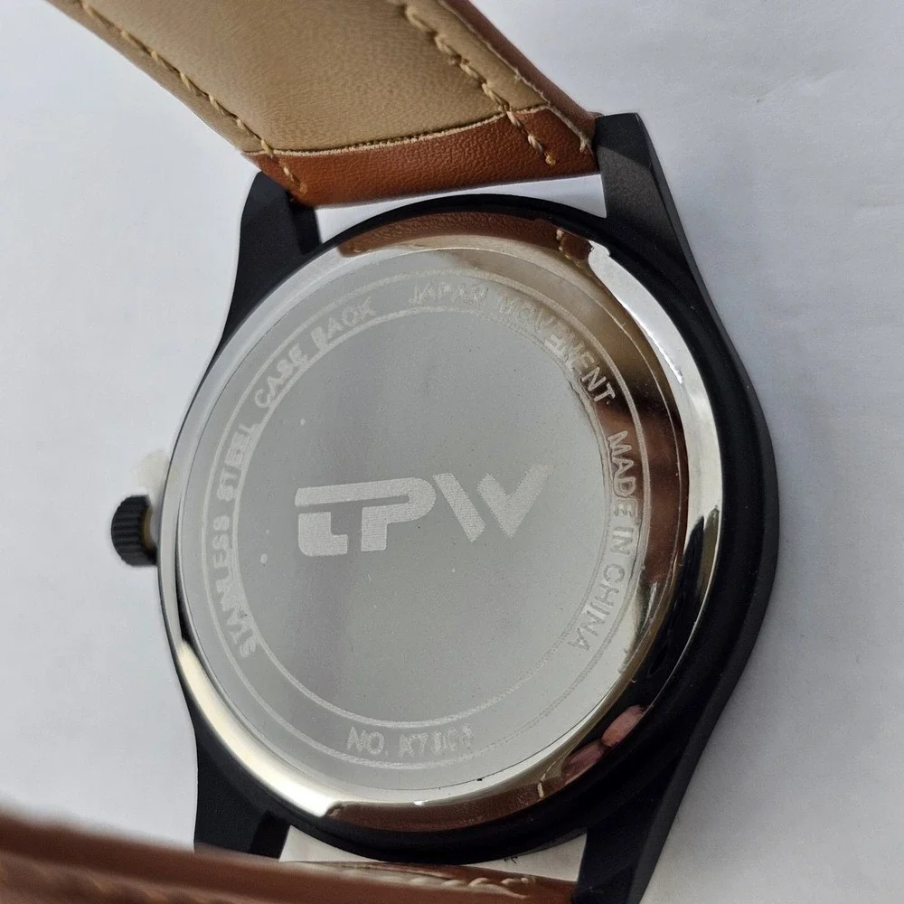 Field Men's Watch 42MM Easy Read Black Dial Black Case Brown Leather Band Straps